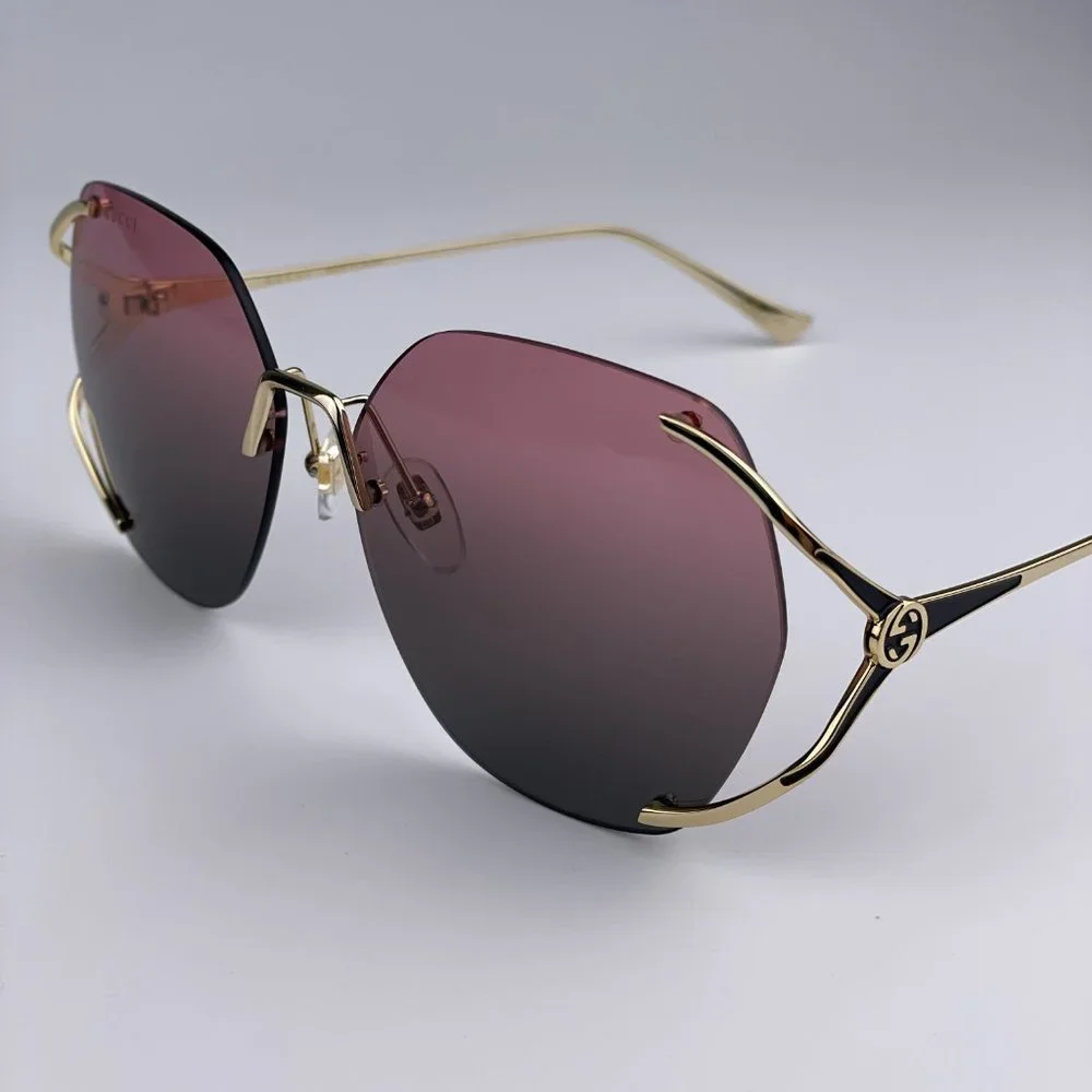 NEW GUCCI GG0651S 001 Gold Purple Green Gradient Square Oversized Rimless Women - Picture 5 of 12